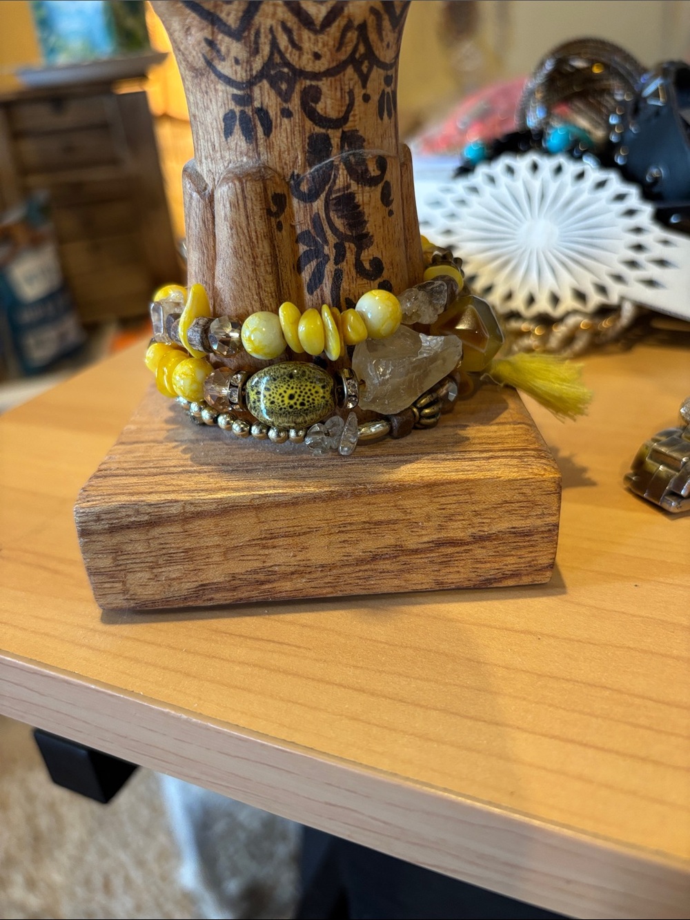 Yellow Beaded Stackable Bracelet Set by